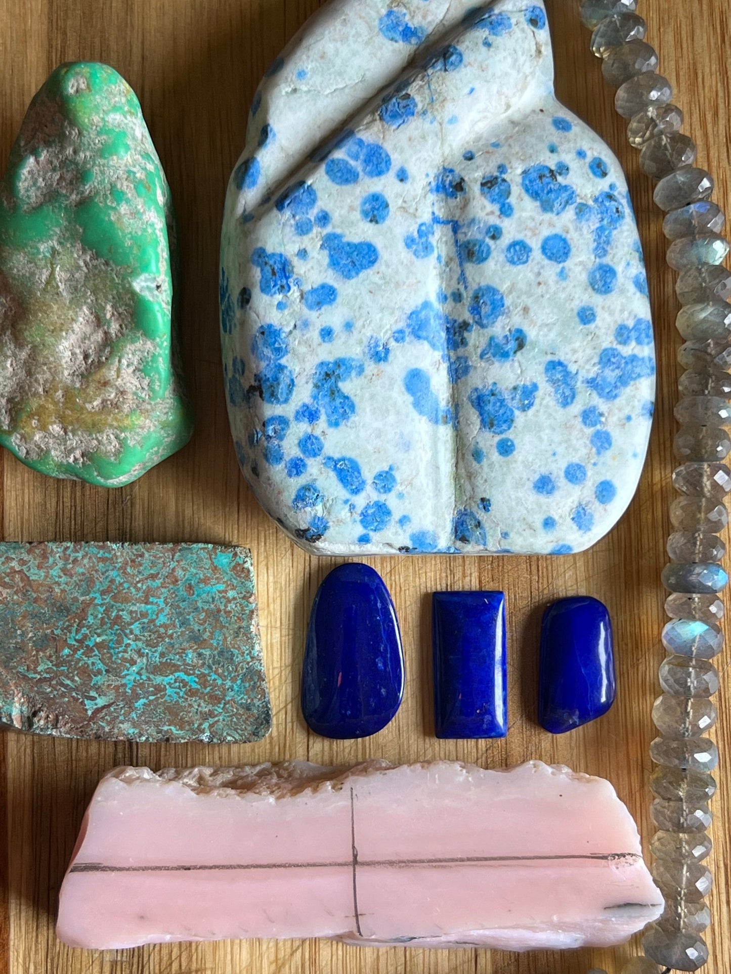 Rare stone collection — spiderweb turquoise, lapis lazuli and malachite cabochons