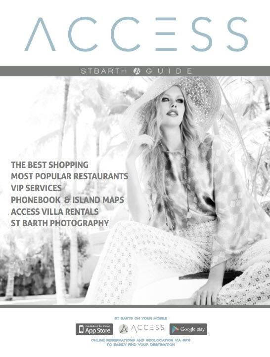 Access St Barth Guide magazine cover 2015, press feature of Tresors de St Barth