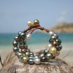 4 leather strands bracelet strung with cultured pearls, St Barth island jewelry, Leather bracelet for woman, gift for xmas, custom bracelet