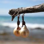 Australian cultured gold pearls drops earings, leather and gold st barths design, leather jewelry, gypsy, seaside, hippiechic & bohemian