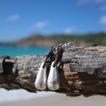 Handmade silver drops earnings strung on leather, boho jewelry, beach jewelry, leather jewelry, St Barth signature, textured drop eating.