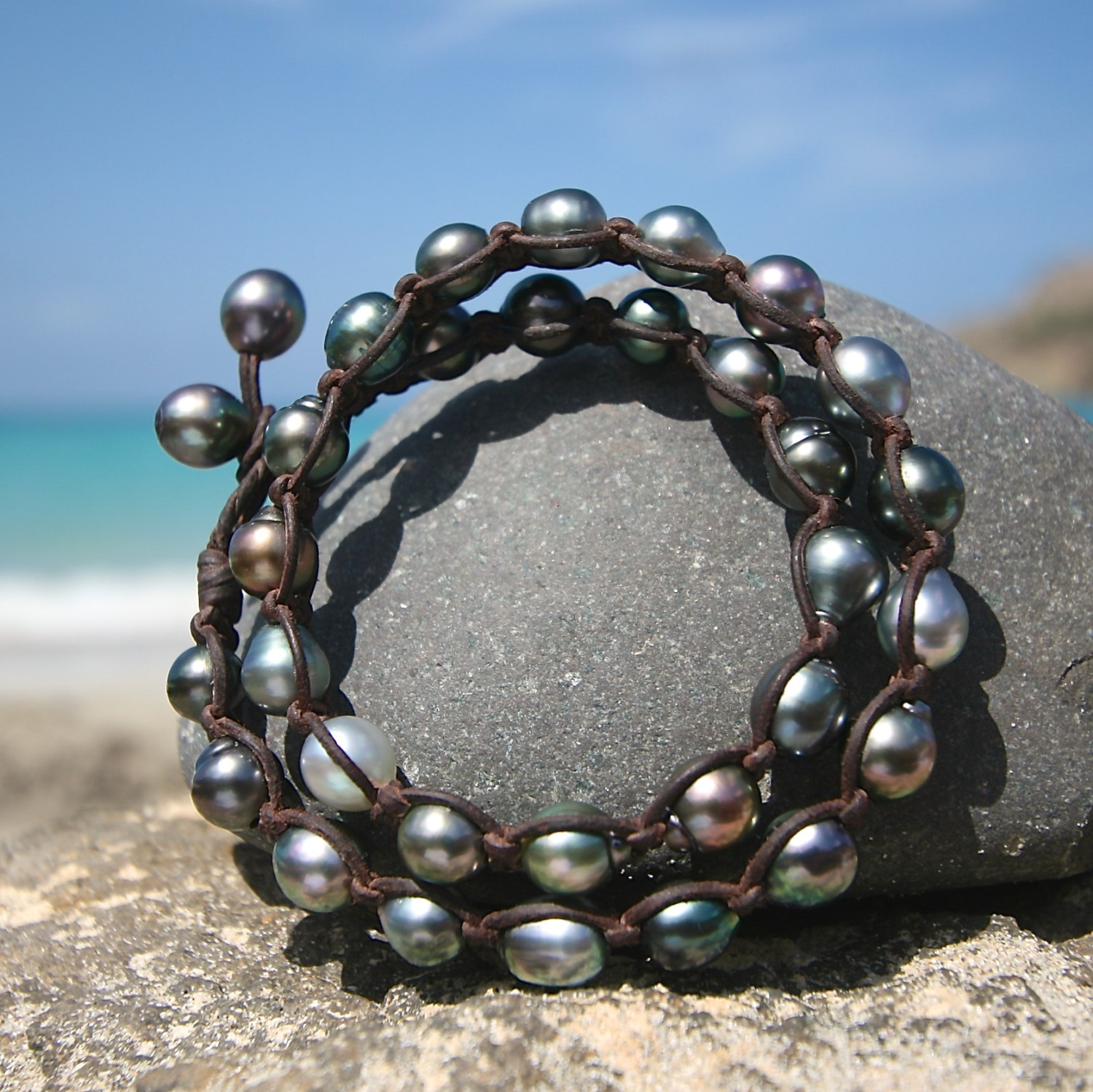 leather and pearls St Barths jewelry
