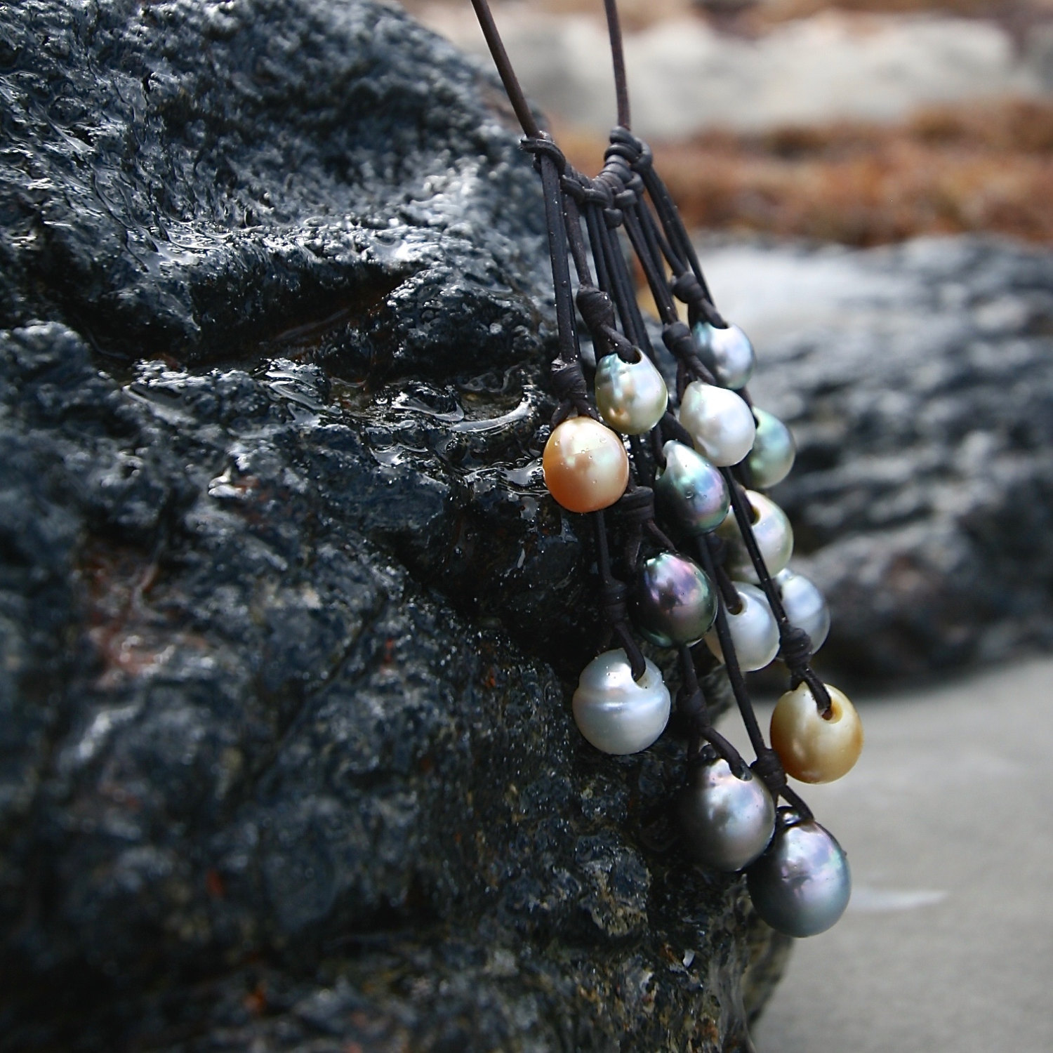 leathered pearls grappe St Barts jewelry