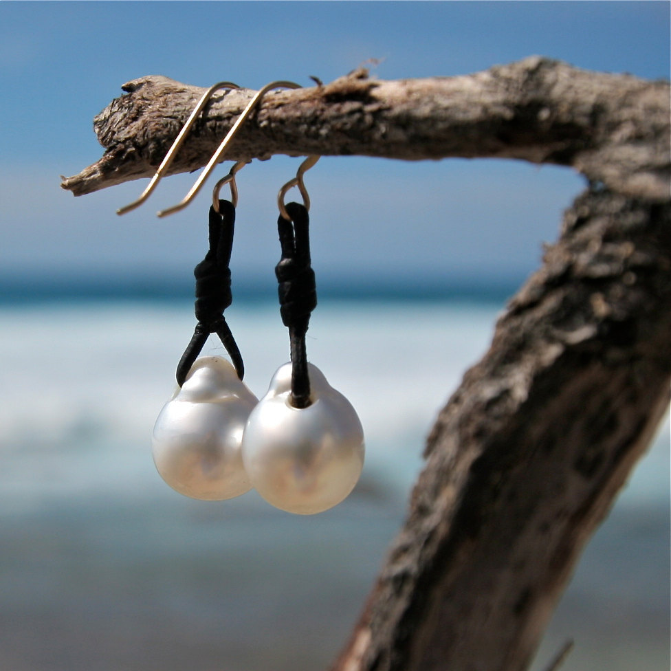 pearl and leather earrings jewelry st barth