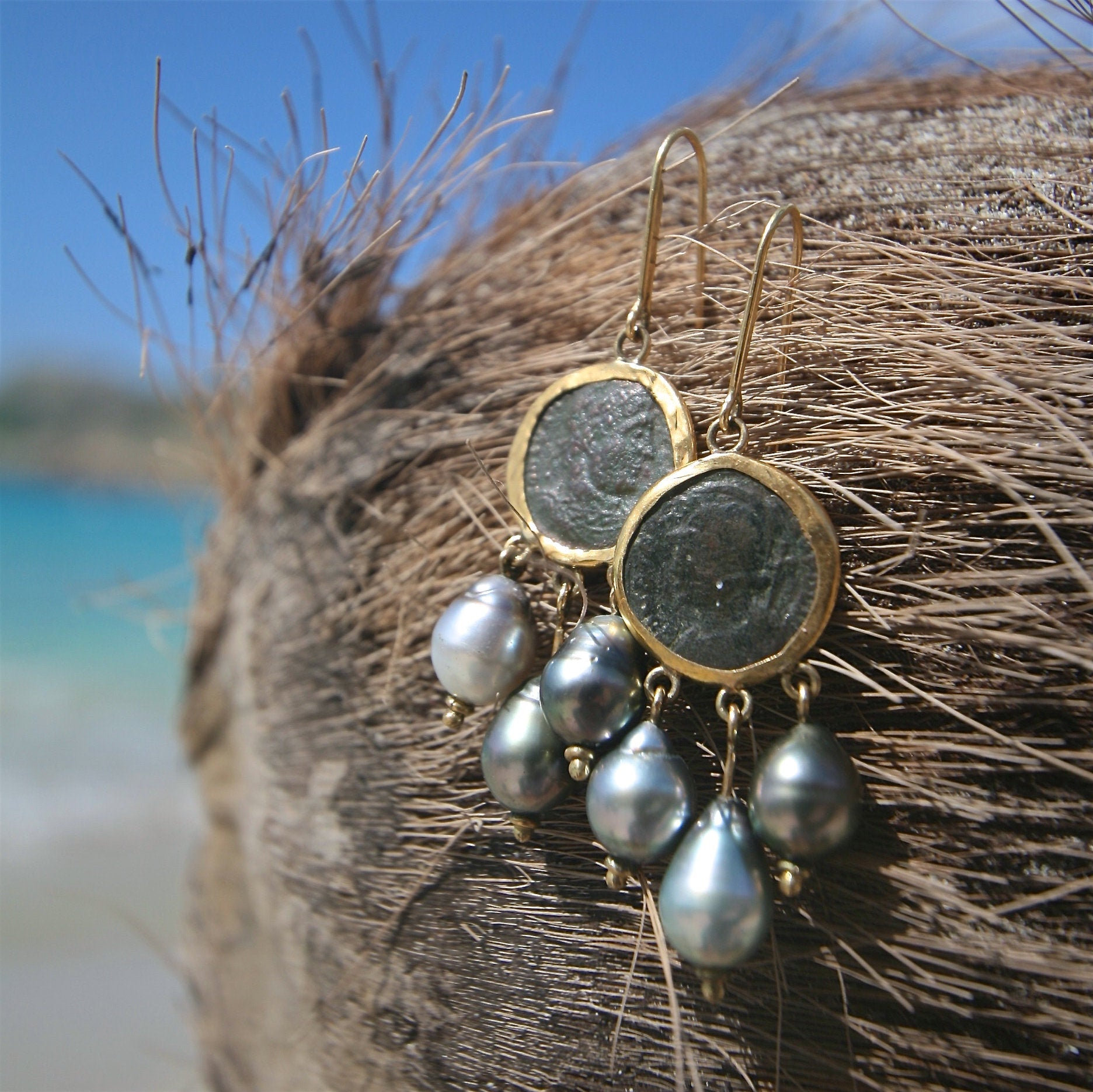 St Barth jewelry antique coin earrings