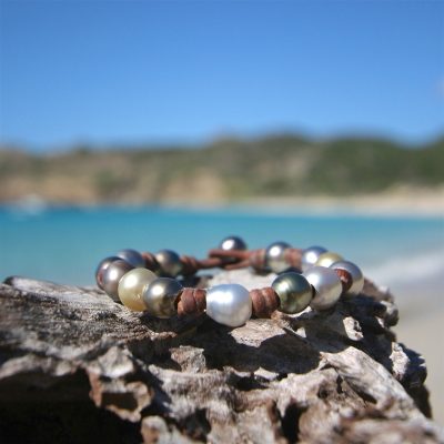pearls leather bracelet St Barth jewelry